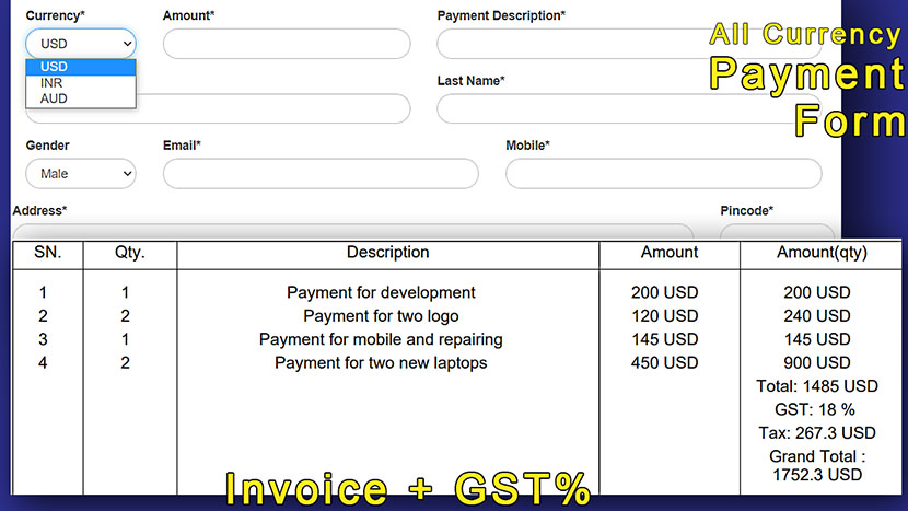 Payment form using Paypal Payment Gateway with Invoice generator in PHP 