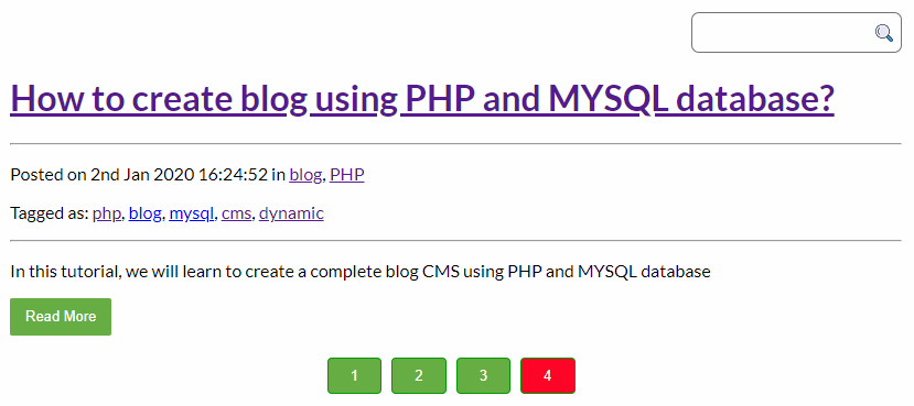 Pagination and search box in blog using PHP