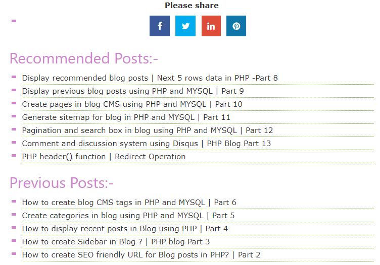 display previous blog CMS posts using php