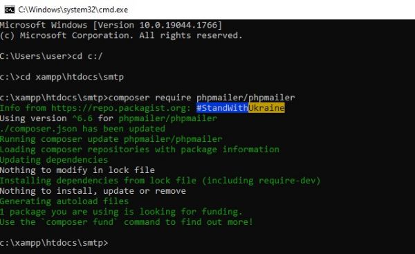 How to install composer using command for PHP Mailer