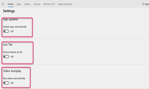 windows10 Microsoft store updates off